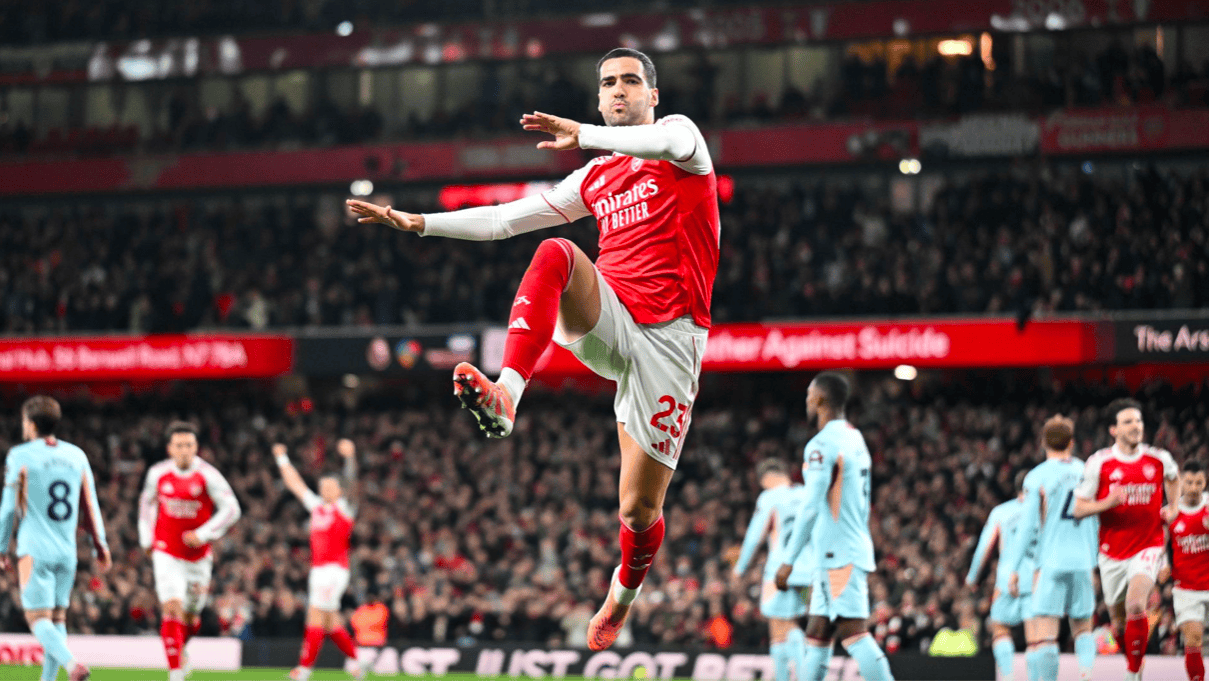 英(yīng)超(chāo)：阿森纳2-0布倫(lún)特福德5分领跑 梅里诺传射 萨卡补刀 赖斯伤退